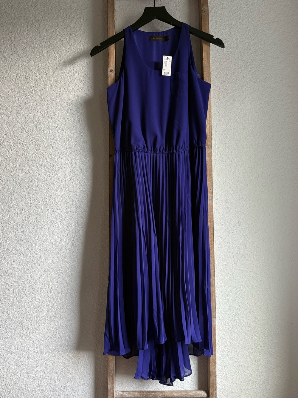 The Limited Sleeveless Pleated High-Low Midi Dress in Rich Purple NWT Sz: XS